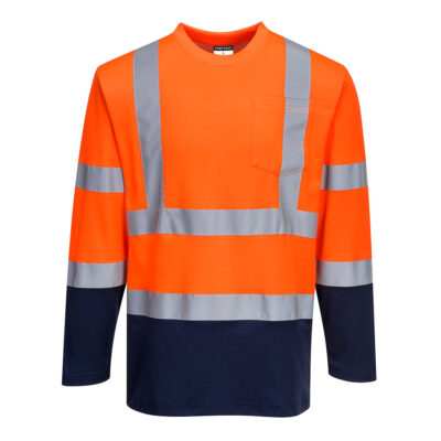 2 farvet langærmet bomulds t-shirts - Orange/Marine