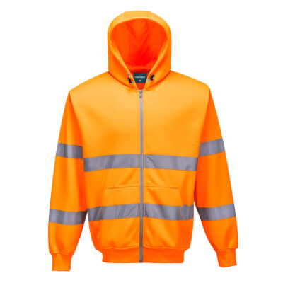 Hi-vis hætte sweatshirt med lynlås - Orange