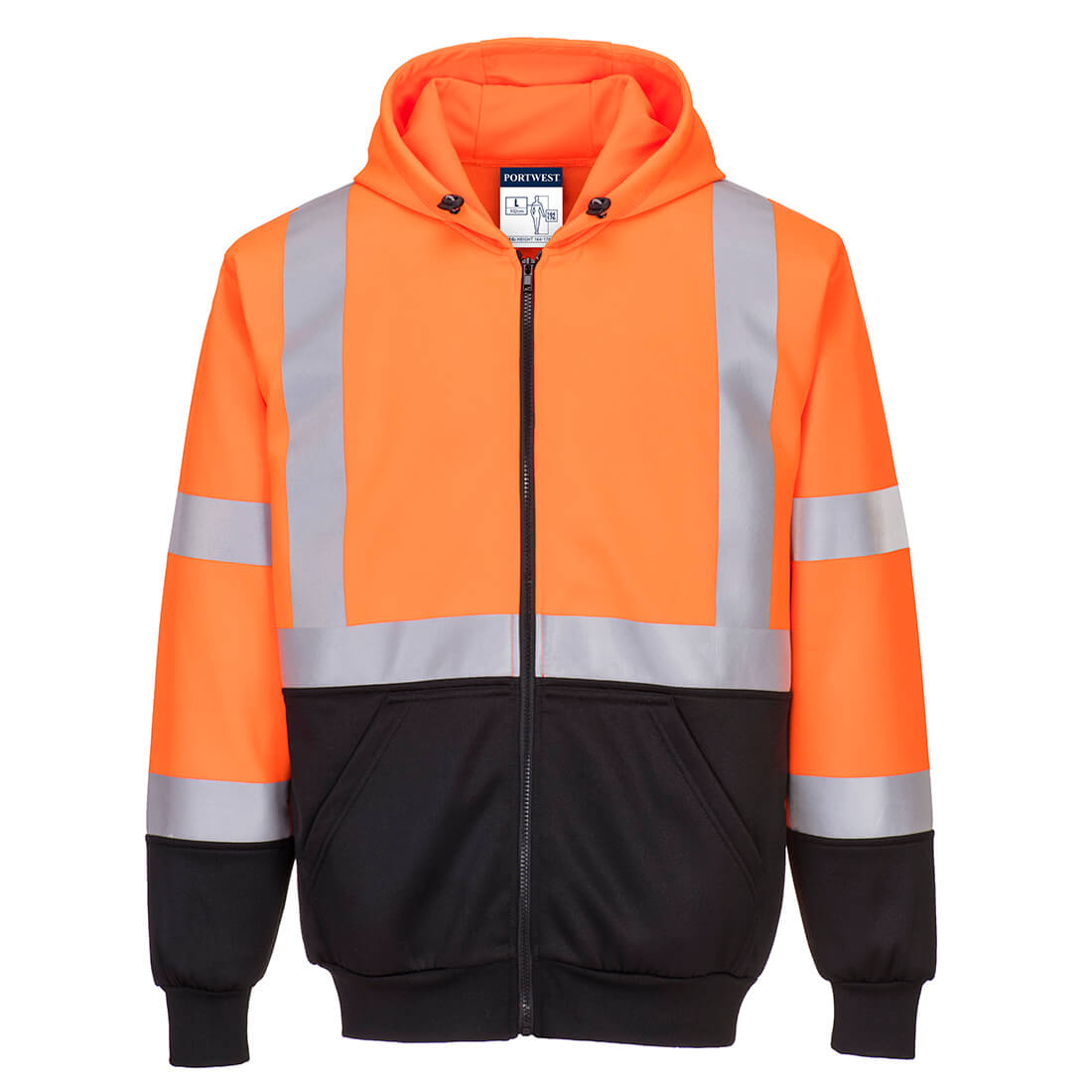 Hi-Vis Two-Tone Hoodie med lynlås - Orange/Sort