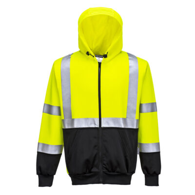 Hi-Vis Two-Tone Hoodie med lynlås - Gul/Sort