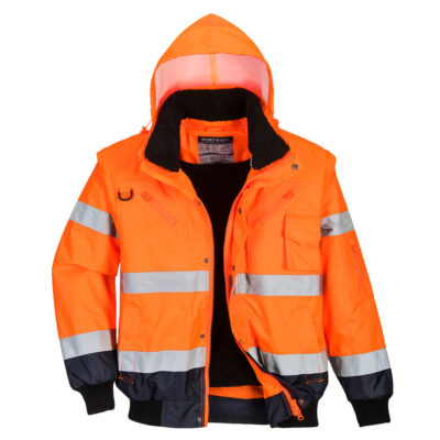 Hi-Vis 3 i 1 pilotjakke med kontrastfarve - Orange/Marine