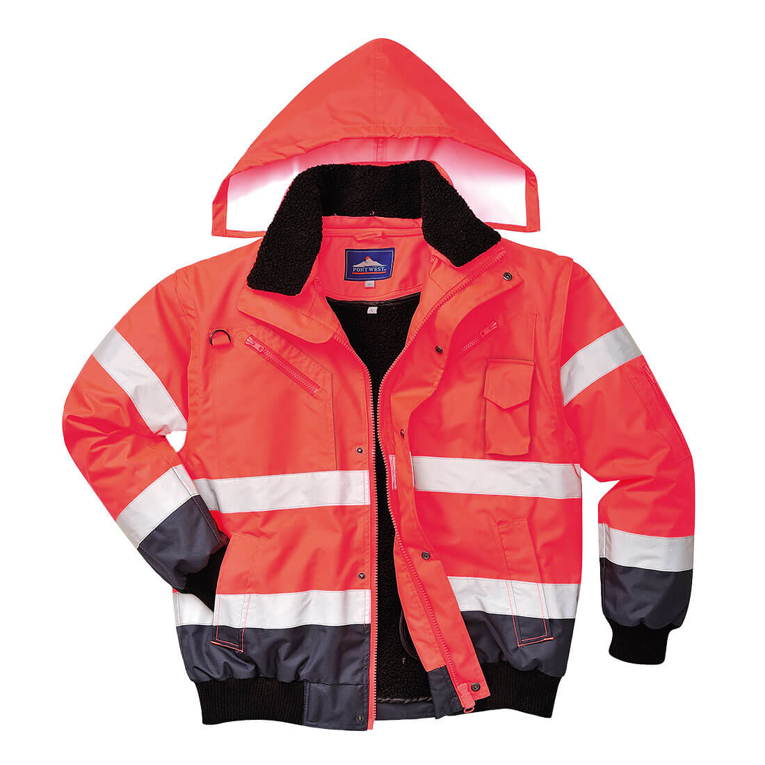 Hi-Vis 3 i 1 pilotjakke med kontrastfarve - Rød/Marine