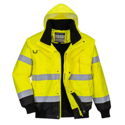 Hi-Vis 3 i 1 pilotjakke med kontrastfarve - Gul/Sort