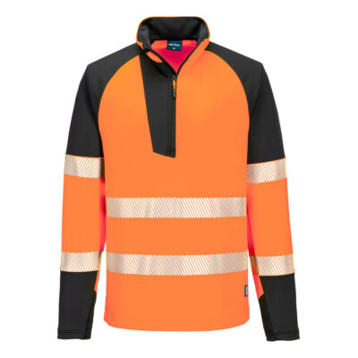 PW3 Hi-Vis sweatshirt m 1/4 lynlås - Orange/Sort